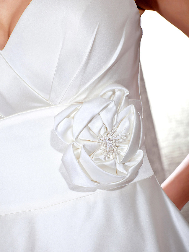 A-line V-neck Sleeveless Tulle Wedding Gown With Cathedral Train 6