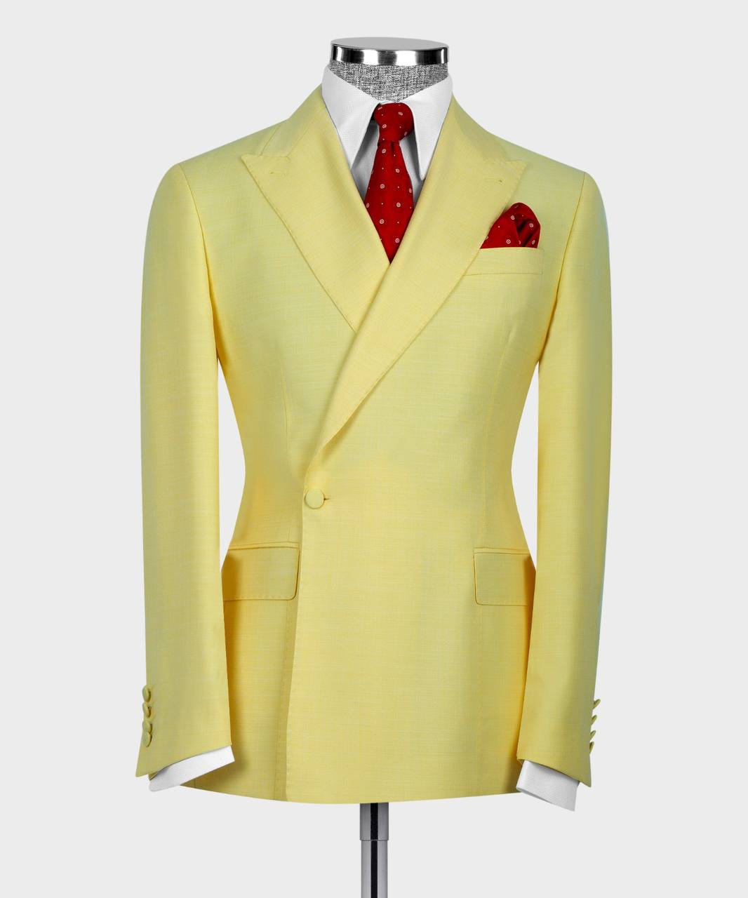 Light Yellow One Button Peaked Lapel Men Suit 3