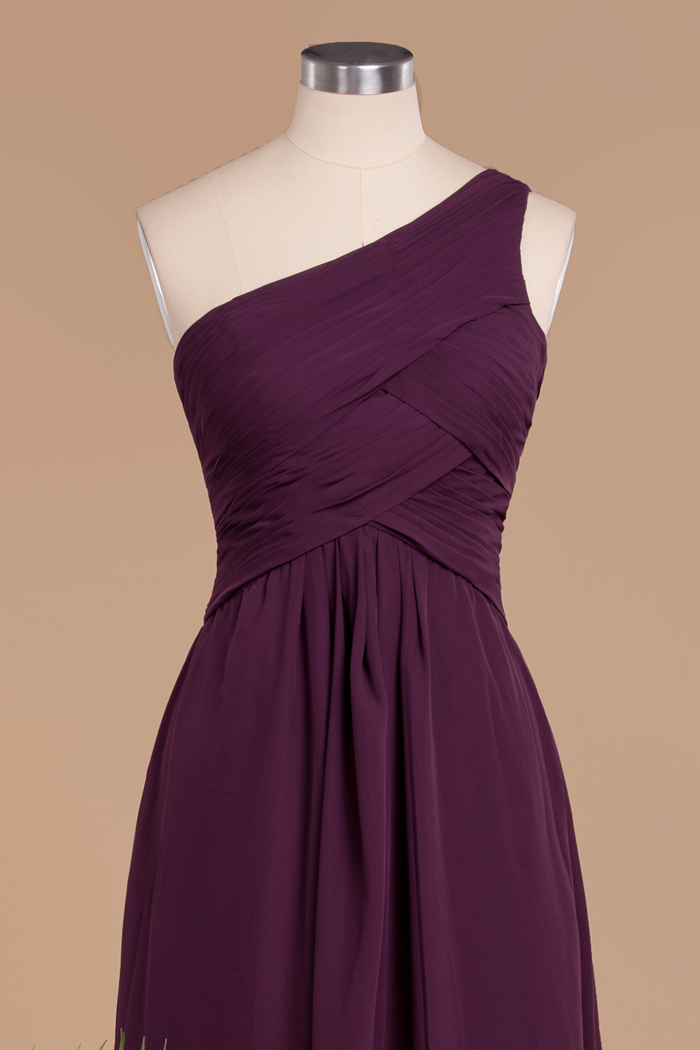 A-line One Shoulder Sleeveless Sweep / Brush Train 100D Chiffon Bridesmaid Outfit With Ruffles 4