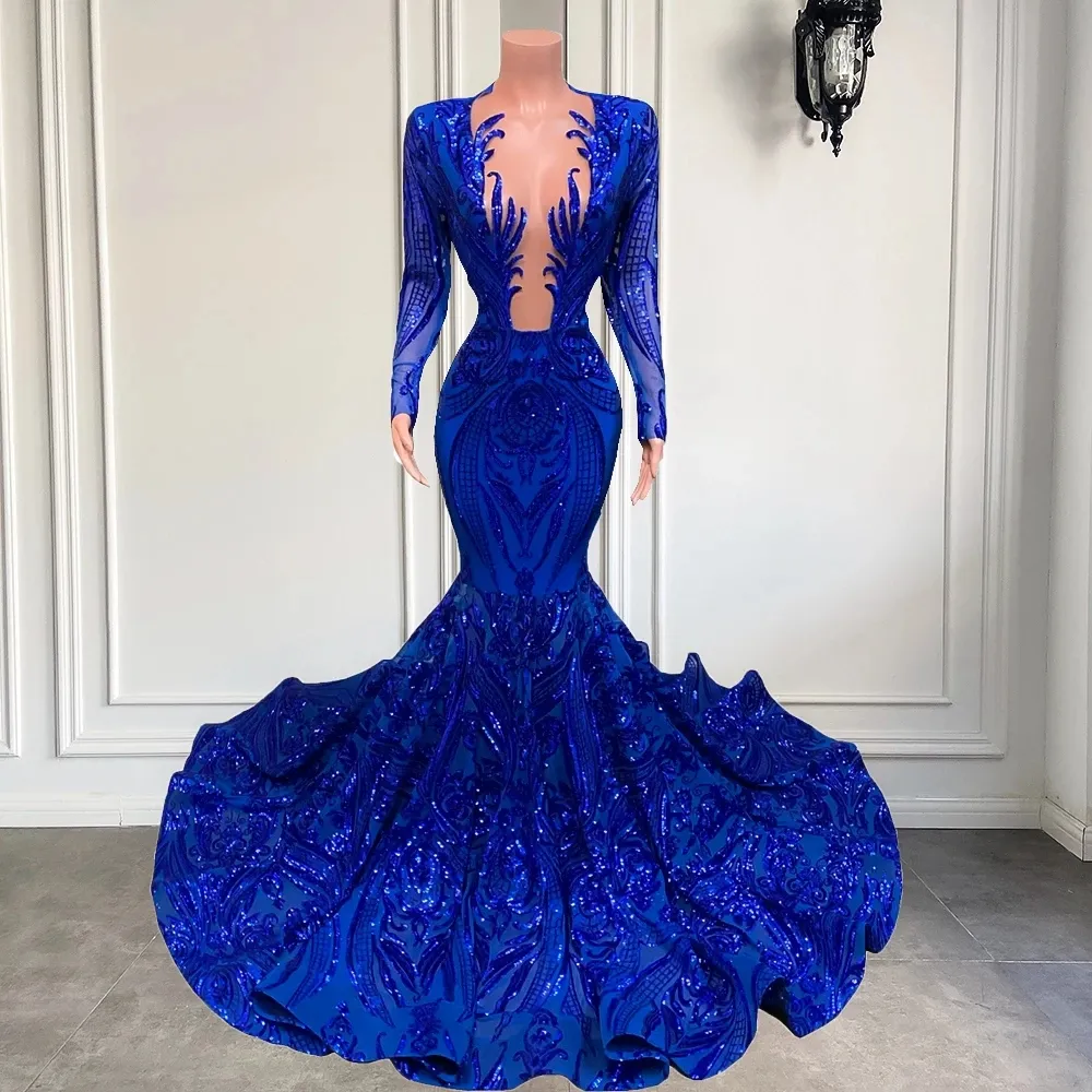 Mermaid V-neck Long Sleeves Floor-length Tulle Formal Dress With Appliques 3