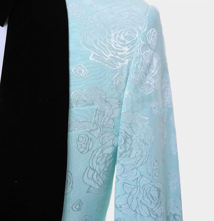 Floral Turquoise Tuxedo with Shawl Lapel 4