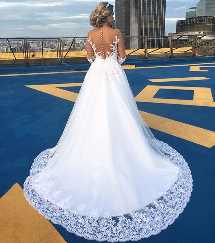 Lace Bridal Gown with Long Sleeves and Sweep Train 2
