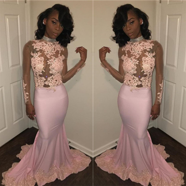Mermaid High Neck Sweep / Brush Train Evening Dress With Appliques 2