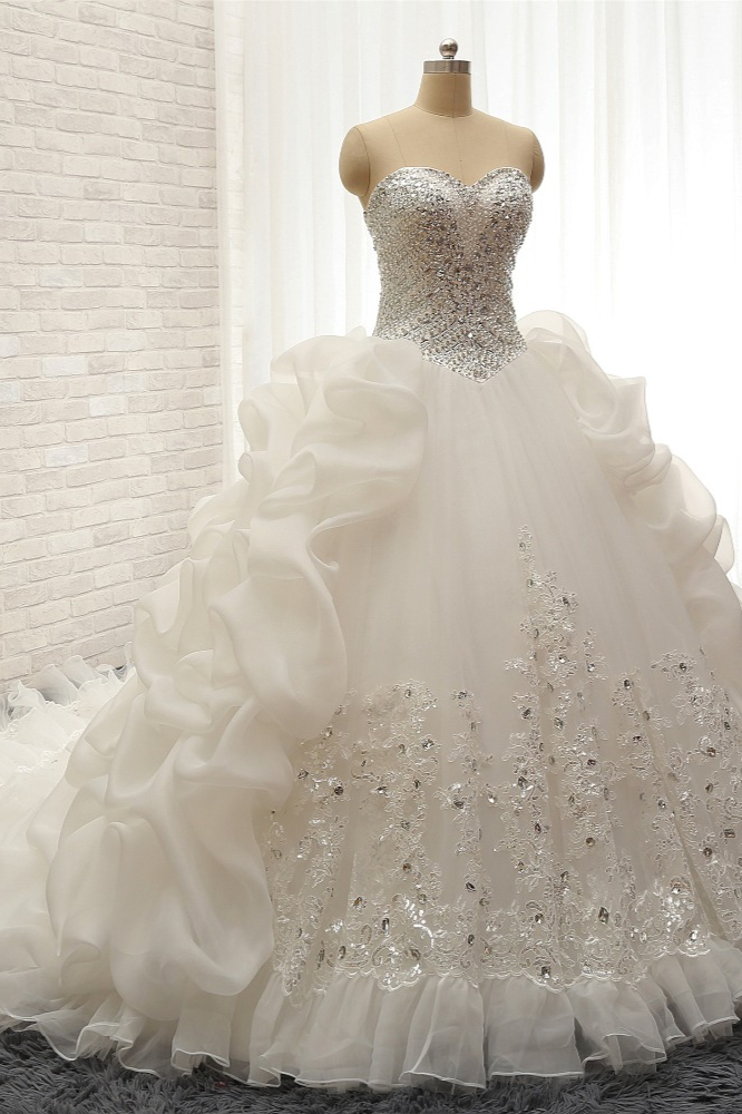 A-line Sweetheart Neck Floor-length Tulle Bridal Dress With Sequins 3