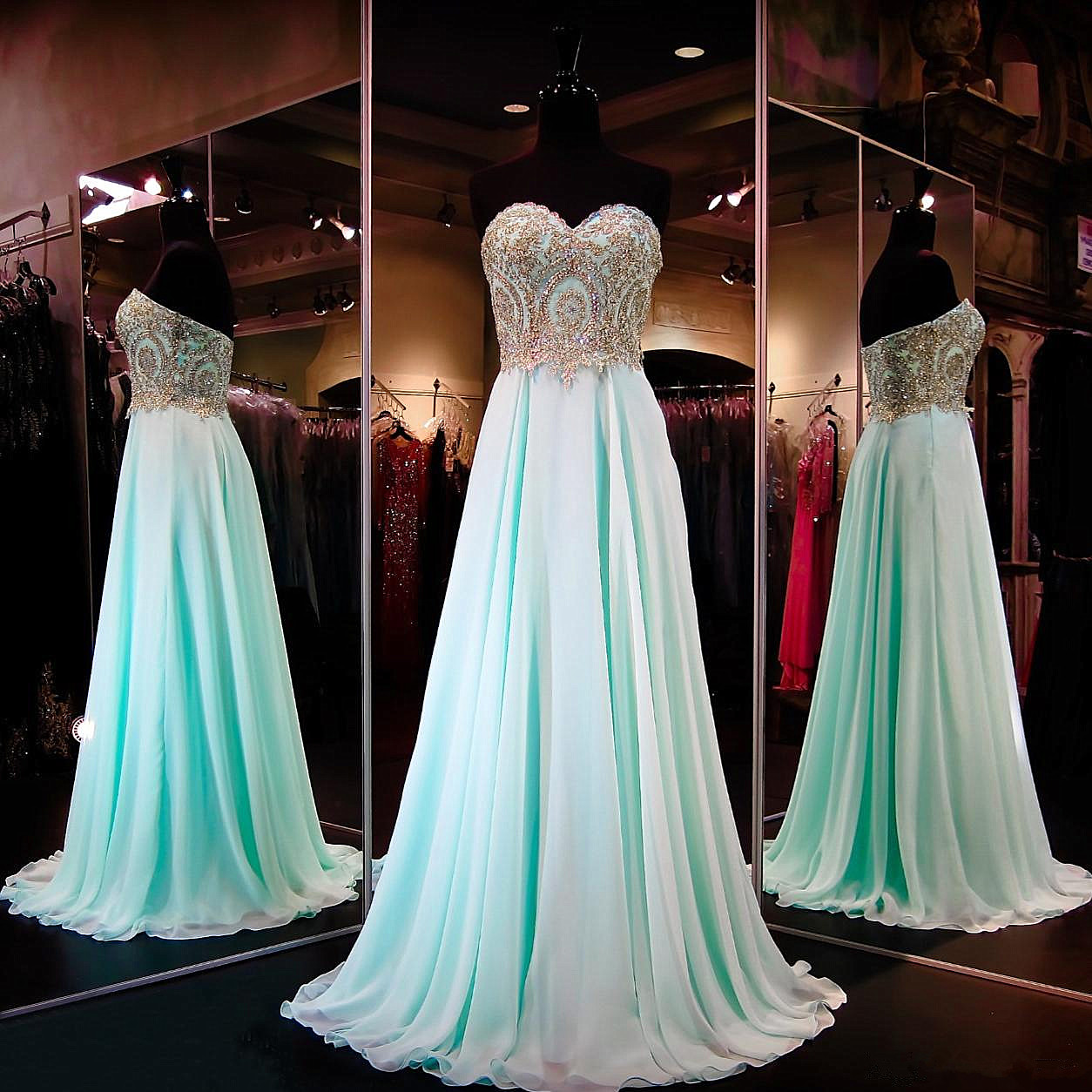 A-line Sweetheart Neck Sleeveless Sweep / Brush Train 100D Chiffon Formal Dress With Beading 2