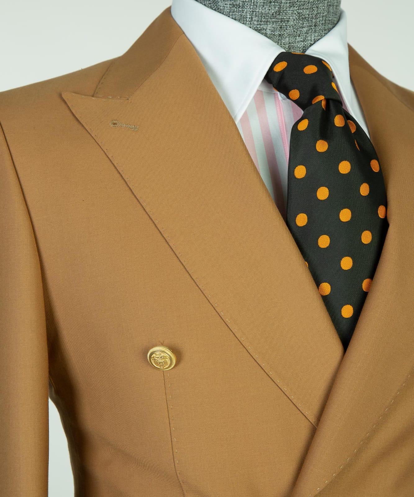 Light Brown Double Breasted Business Men Suit with Peaked Lapel 2