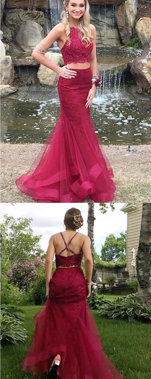 Mermaid Scalloped-Edge Sleeveless Sweep / Brush Train Evening Dress With Lace 3