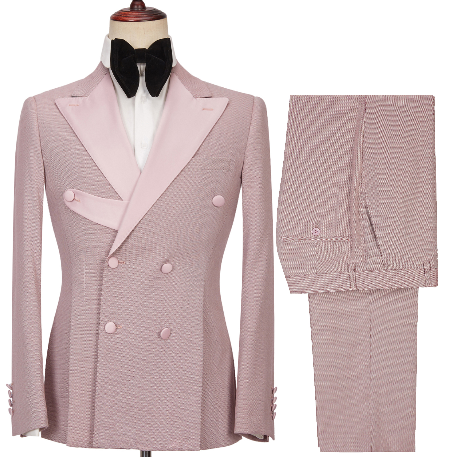 Pink Double Breasted Peaked Lapel Men Suit 2