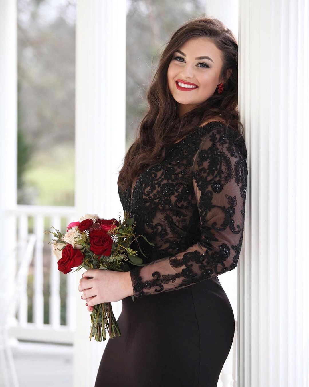 Mermaid V-neck Long Sleeves Sweep / Brush Train Stretch Satin Bridal Gown With Lace 2