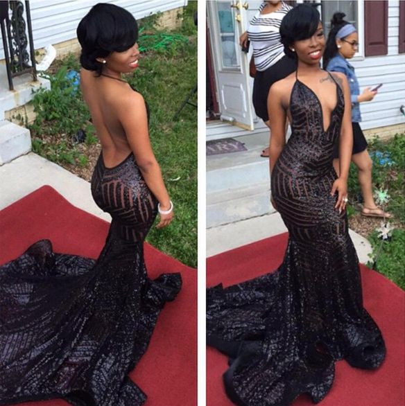 Mermaid V-neck Sleeveless Court Train Formal Dress With Sequins 2