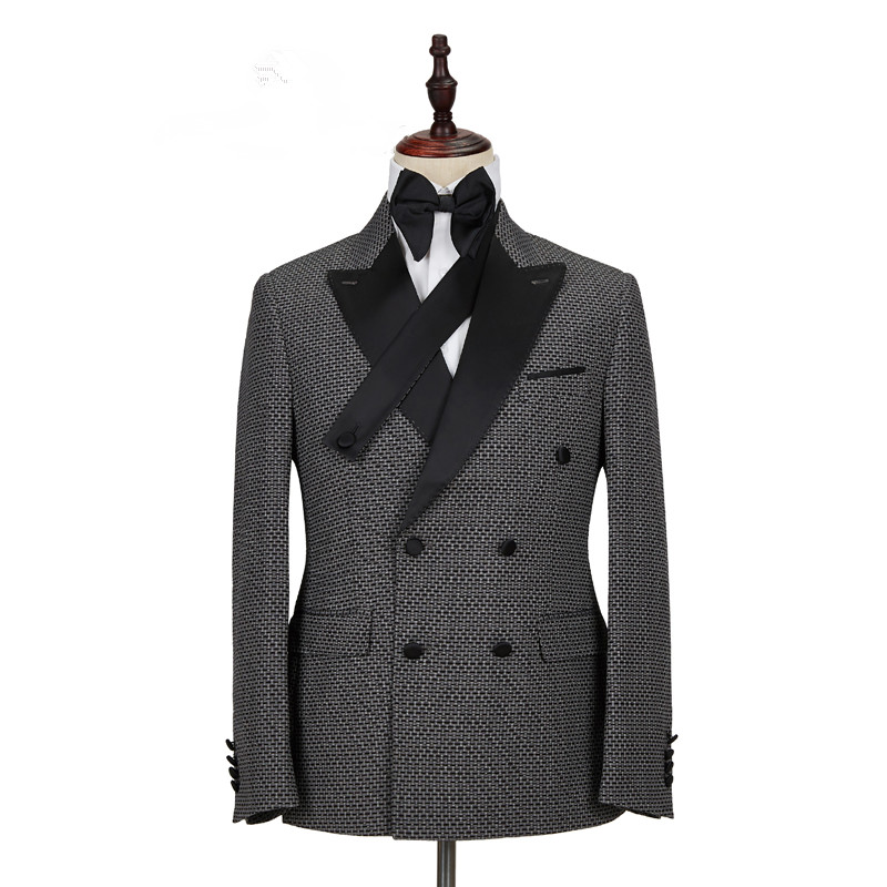 Black Plaid Double Breasted Men's Suit 4