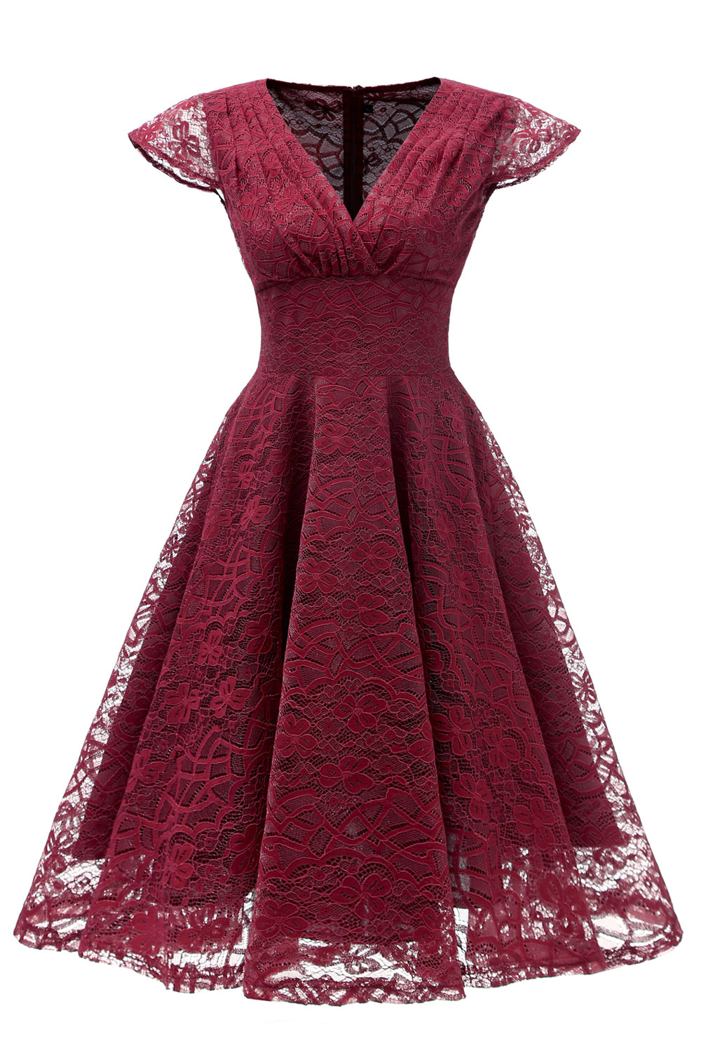 A-line V-neck Sleeveless Knee-length Lace Party Dress With Lace 4