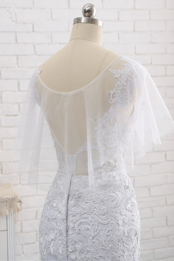 Mermaid Jewel Neck Sleeveless Floor-length Tulle Wedding Gown With Appliques 8
