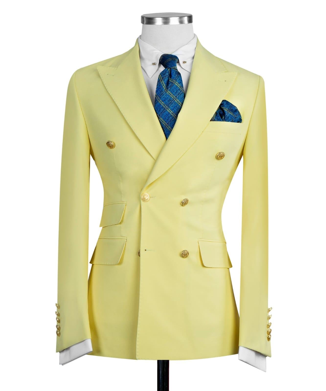 Yellow Double Breasted Men Suit with Peaked Lapel 3