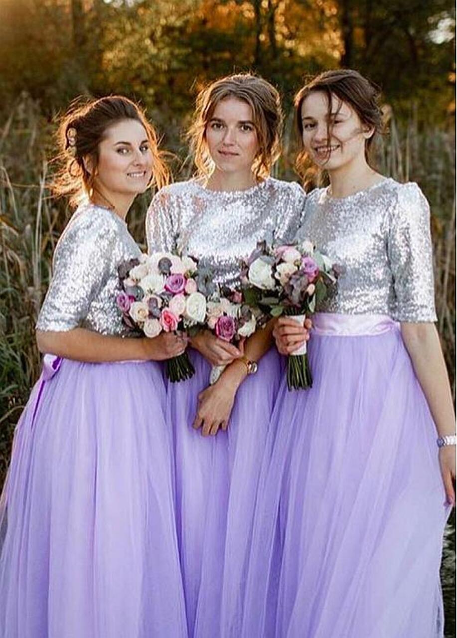 A-line Jewel Neck 3/4-Length Sleeves Floor-length Bridesmaid Attire 5