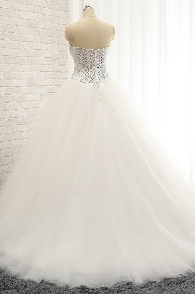 A-line Sweetheart Neck Floor-length Tulle Wedding Dress With Sequins 2