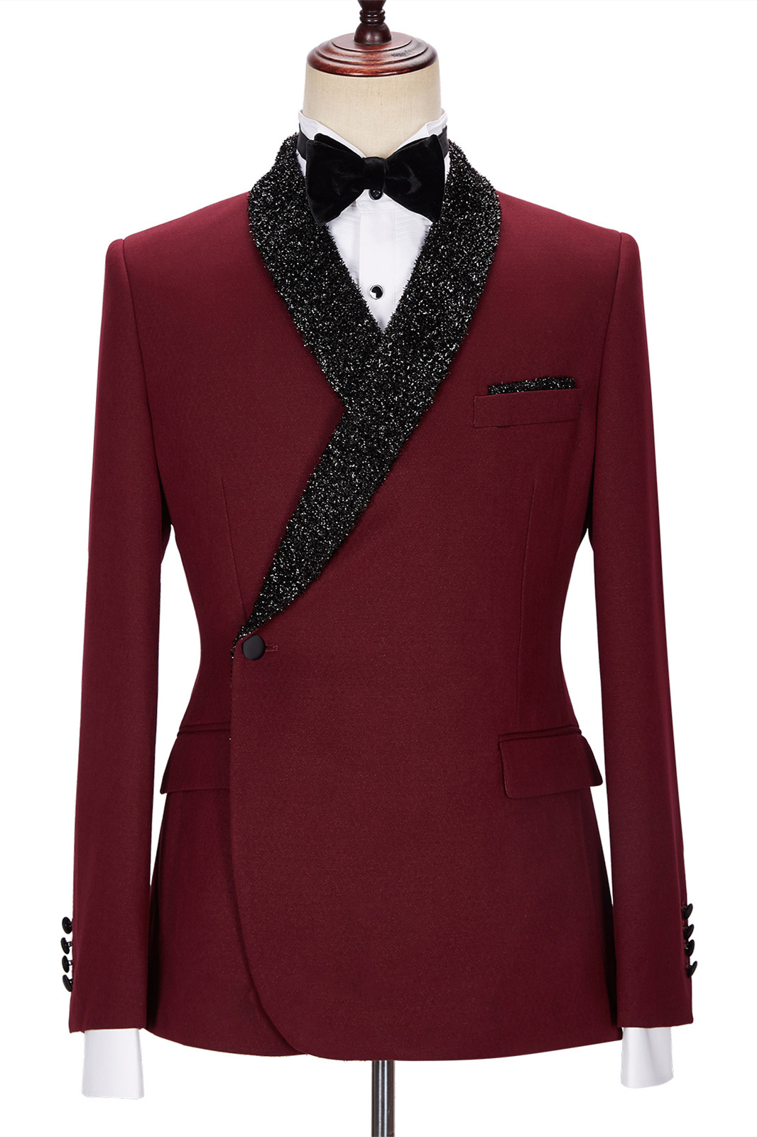 Burgundy Sparkle Shawl Lapel Two Pieces Men Suit 1