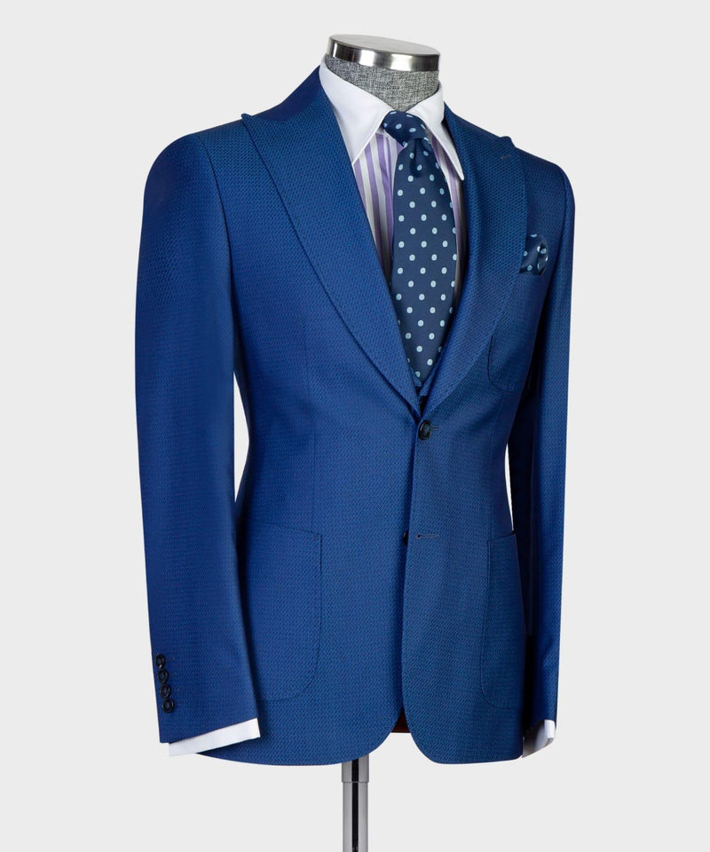 Light Navy Peaked Lapel Slim Fit Business Men Suit 5