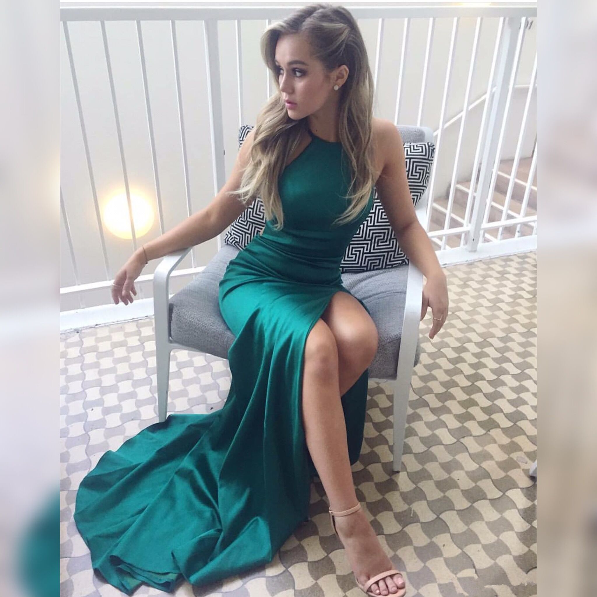 Column Sleeveless Stretch Satin Formal Dress With Sweep / Brush Train 2