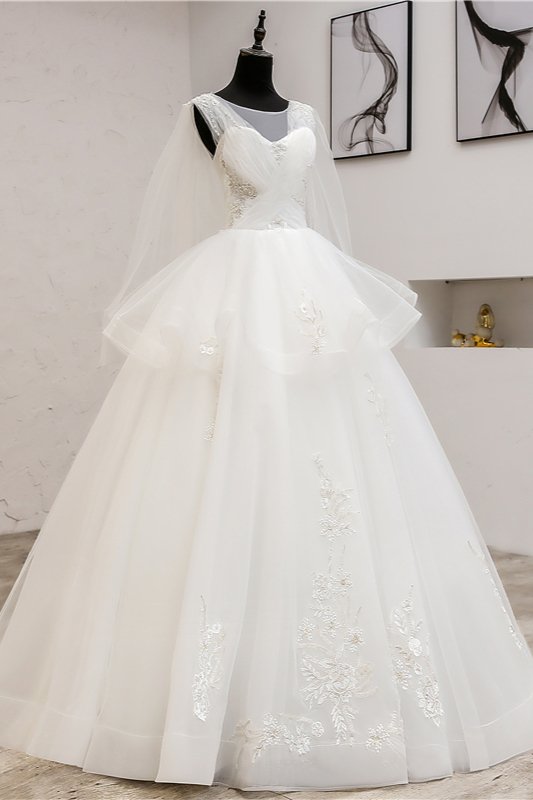 A-line Straps Floor-length Tulle Wedding Dress With Appliques 3