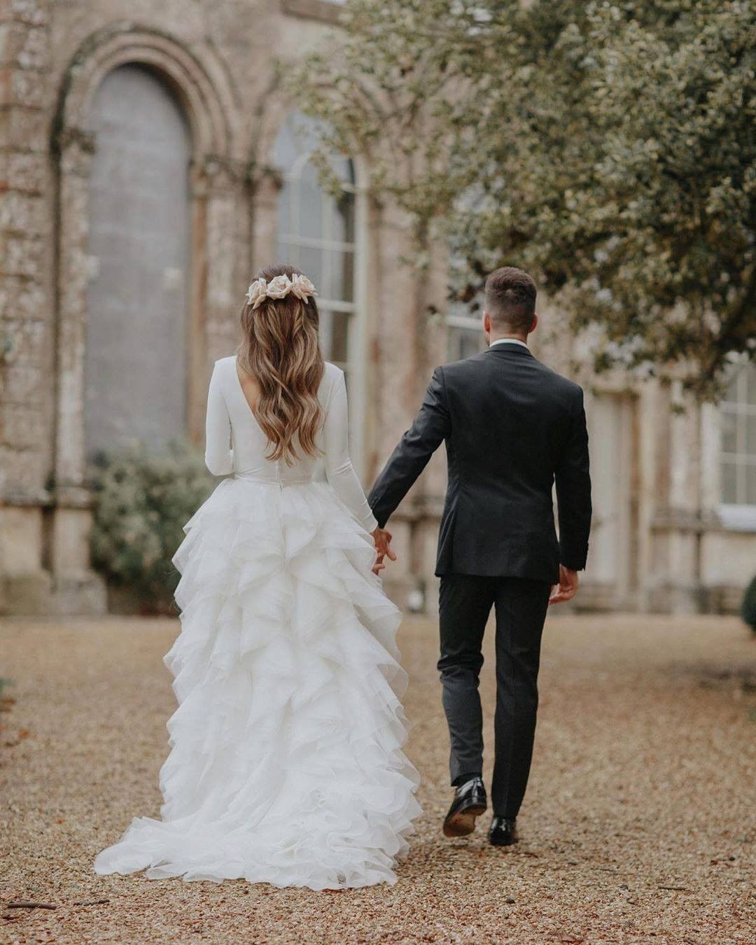 Isadora Long Sleeve Crepe Bodice Wedding Dress with Cascading Ruffle Tulle Skirt 4