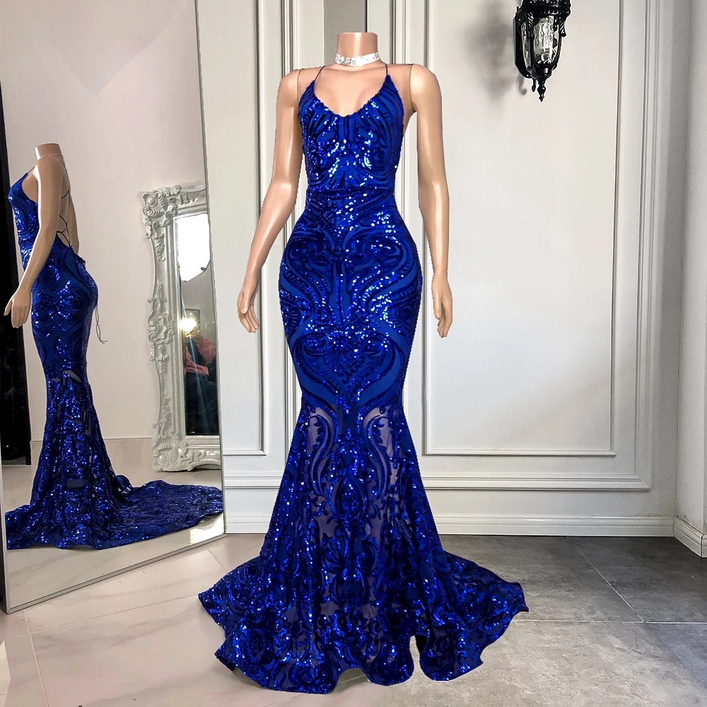 Column Spaghetti Straps Sleeveless Floor-length Evening Dress With Sequins 5