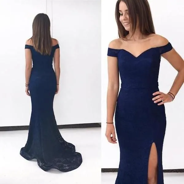 Mermaid Off-the-shoulder Sleeveless Sweep / Brush Train Formal Dress With Lace 2