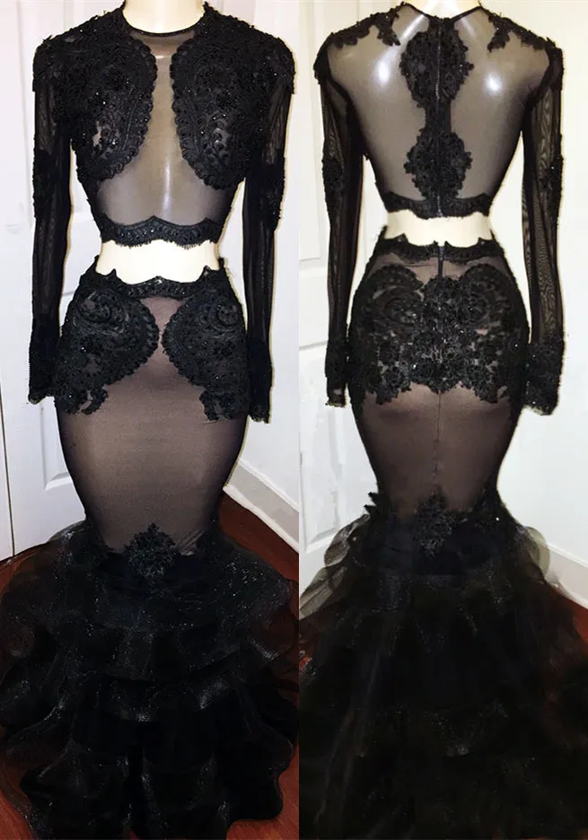 Mermaid Jewel Neck Sweep / Brush Train Tulle Evening Dress With Lace 1