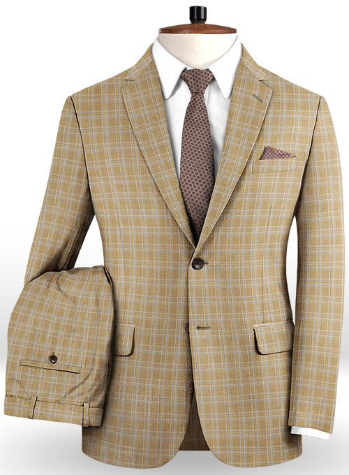 Khaki Checker Two Pieces Slim Fit Men's Suit 2
