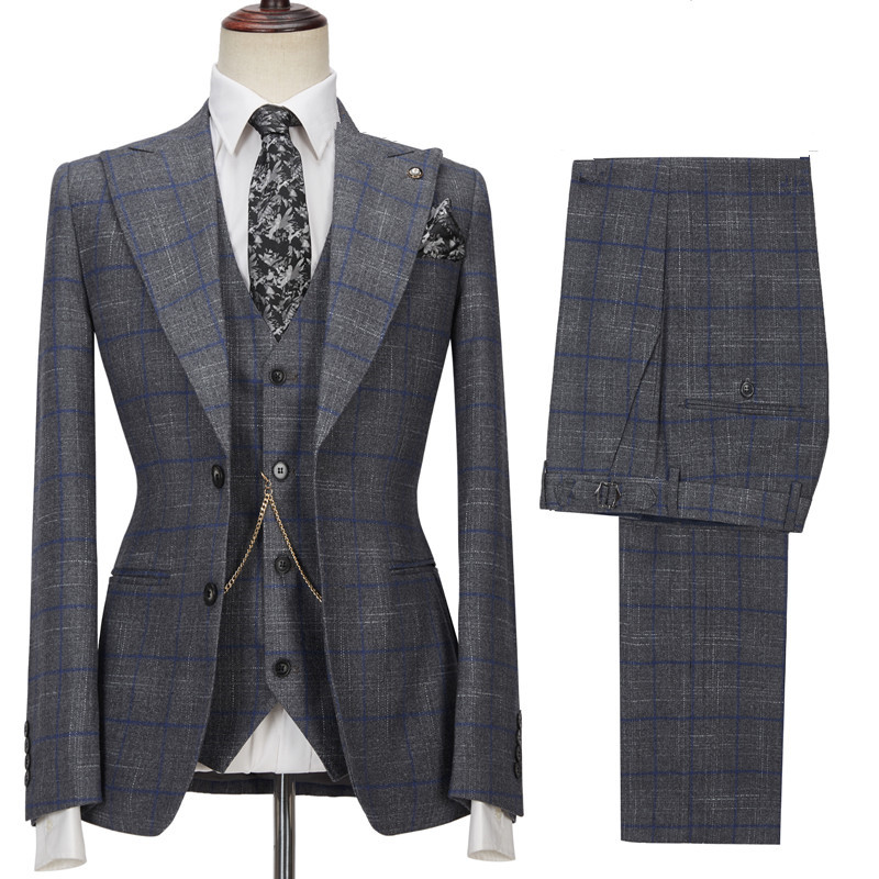Gray Three Pieces Notched Lapel Men's Suit for Business 3