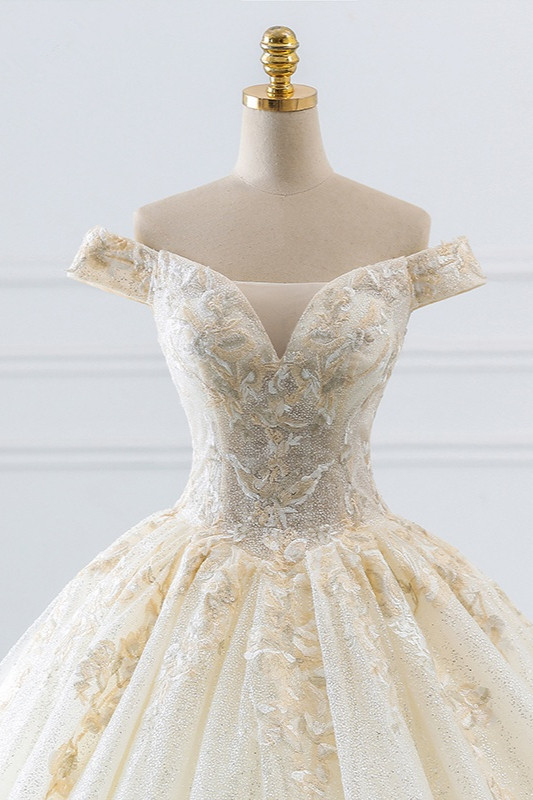 Ball Gown Off-the-shoulder Sweetheart Neck Sleeveless Floor-length Tulle Bridal Dress With Beading 3
