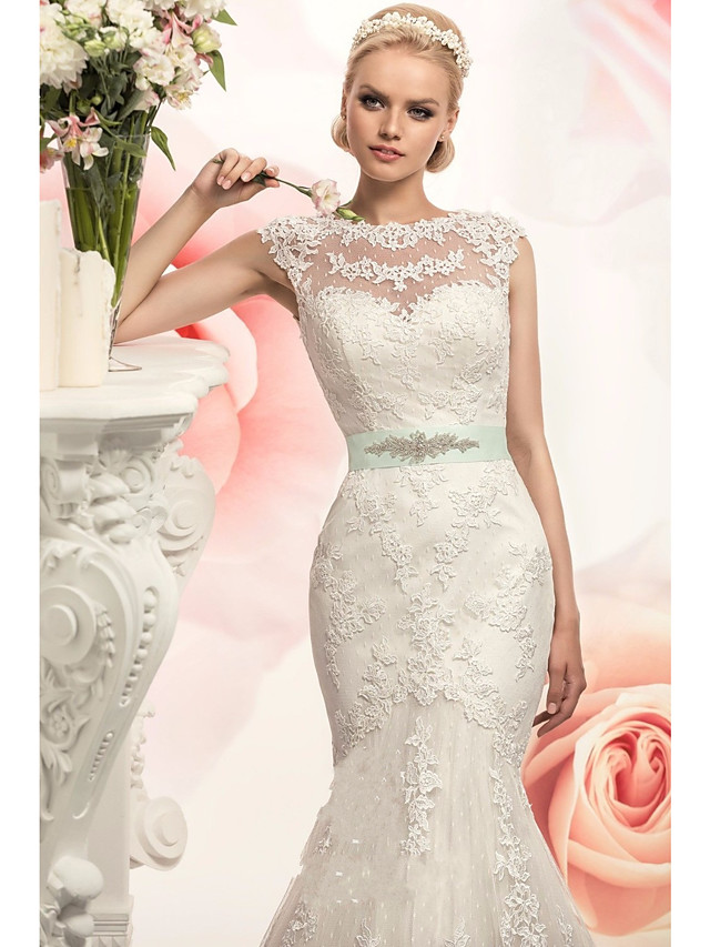 Mermaid Cap Sleeves Court Train Lace Bridal Gown With Lace 3