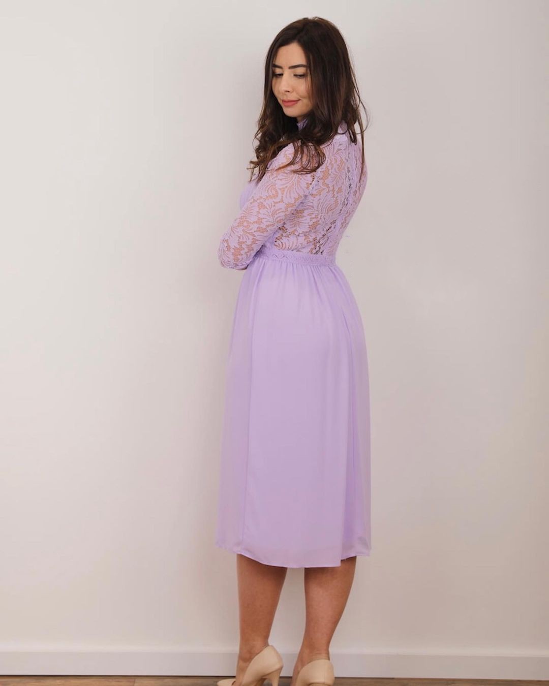 Lilac Chiffon Formal Dress with Ankle Length and Half Sleeves 2