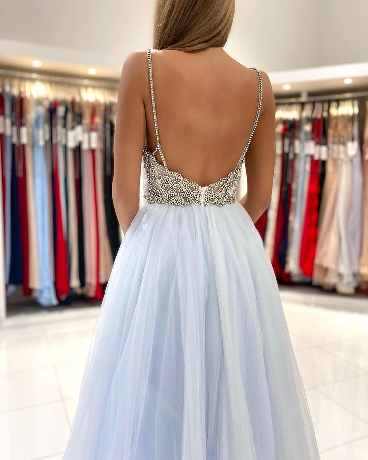 A-line Spaghetti Straps Sleeveless Floor-length Tulle Formal Dress With Ruffles 5