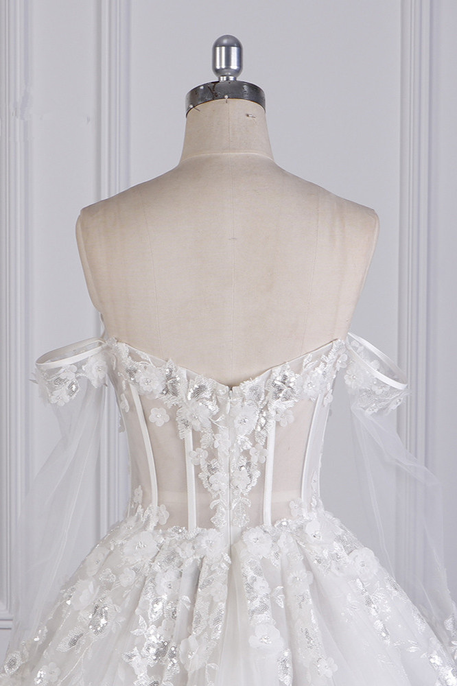 Ball Gown Off-the-shoulder Sweetheart Neck Sleeveless Floor-length Tulle Wedding Gown With Sequins 6
