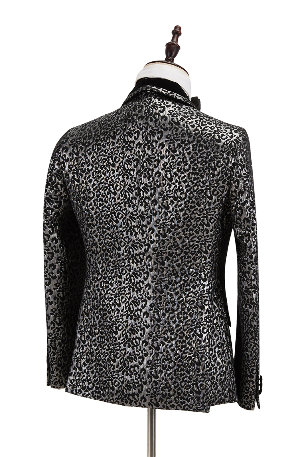 Black Silver Leopard Jacquard Double Breasted Wedding Suit 2