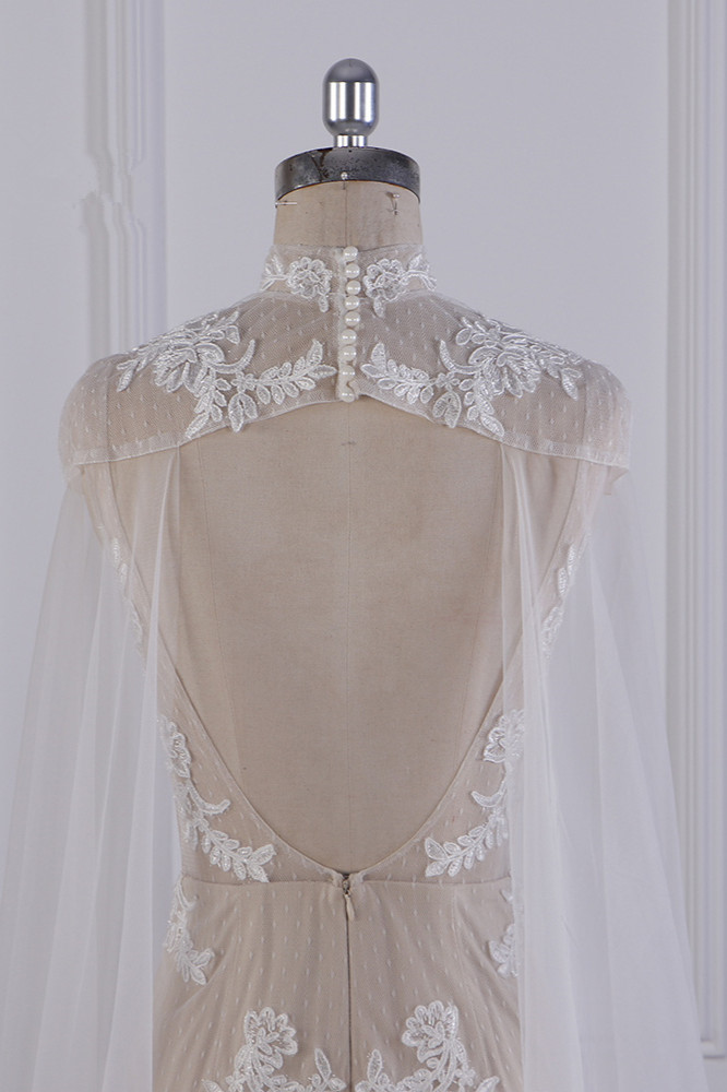 Mermaid High Neck Sleeveless Floor-length Tulle Wedding Dress With Lace 6