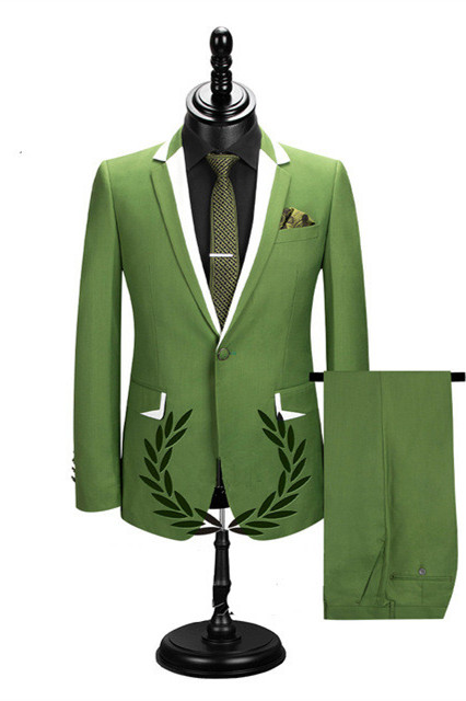 Olive Green Slim Fit Men's Prom Suit 2