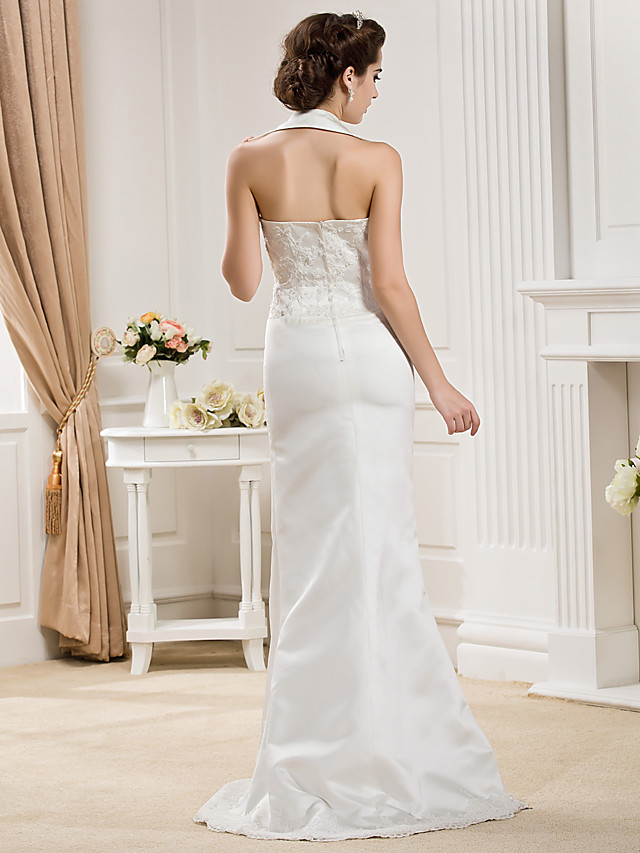 Mermaid Halter-neck Sleeveless Tulle Bridal Dress With Court Train 8
