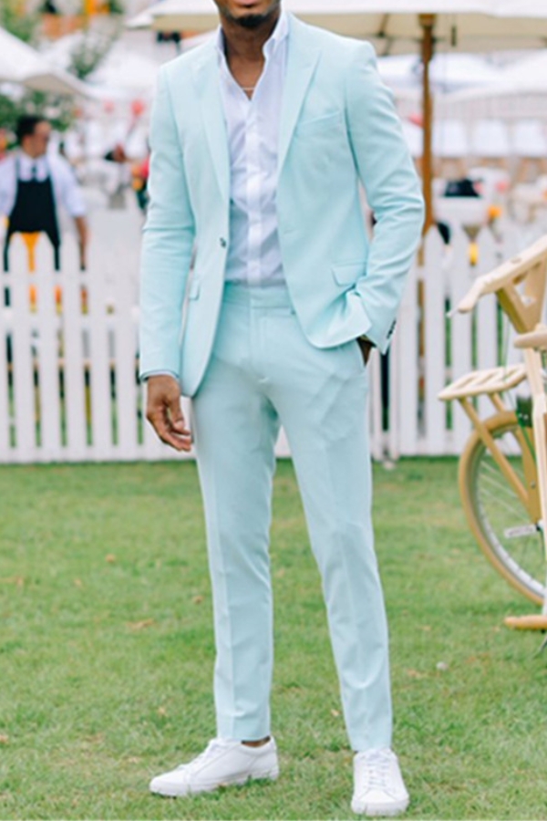 Greenish Blue Two-Piece Slim Fit Formal Suit 1