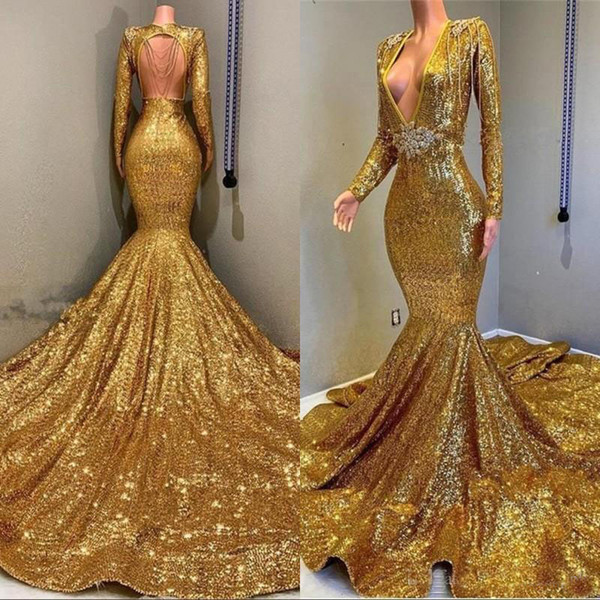 Mermaid Long Sleeves Floor-length Evening Gown With Sequins 3
