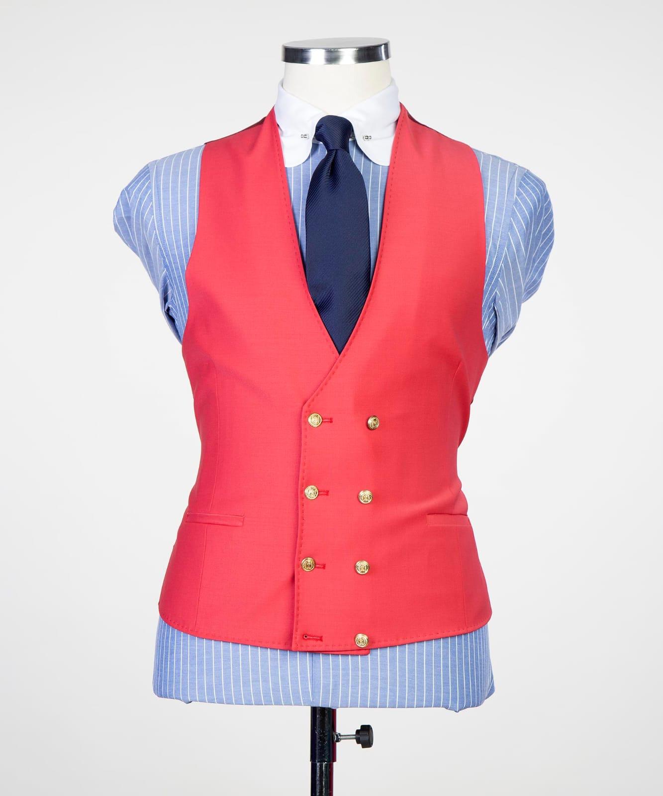 Red Three Pieces Prom Men Suit with Peaked Lapel 2