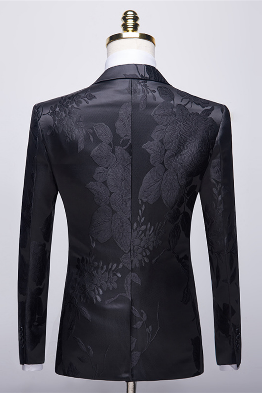 Black Floral Jacquard Wedding Tuxedo 2
