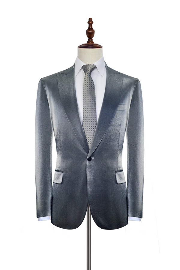 Silver Single Breasted Prom Suits for Men with Peak Lapel 2