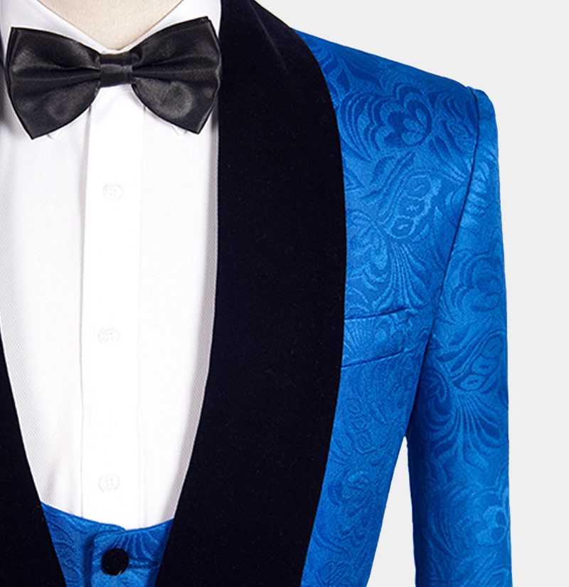 Slim Fit Royal Blue Floral Jacquard Tuxedo 4