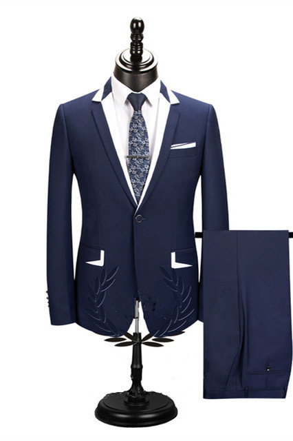 Dark Navy One Button Men's Business Suit 2