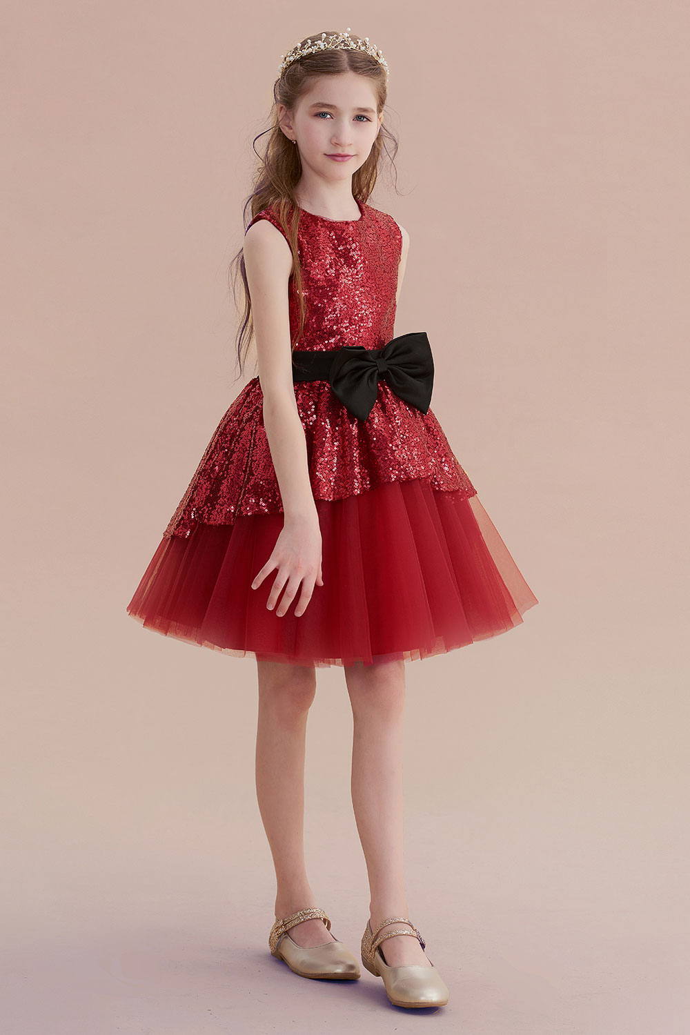 A-line Jewel Neck Sleeveless Knee-length Tulle Flower Girl Dress With Bow 5