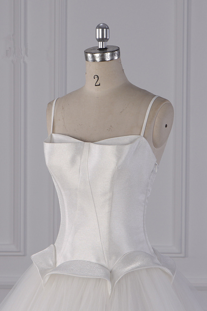 Ball Gown Spaghetti Straps Sweetheart Neck Sleeveless Floor-length Satin Bridal Attire With Ruffles 5