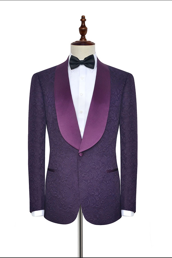 Dark Purple One Button Wedding Tuxedos 3