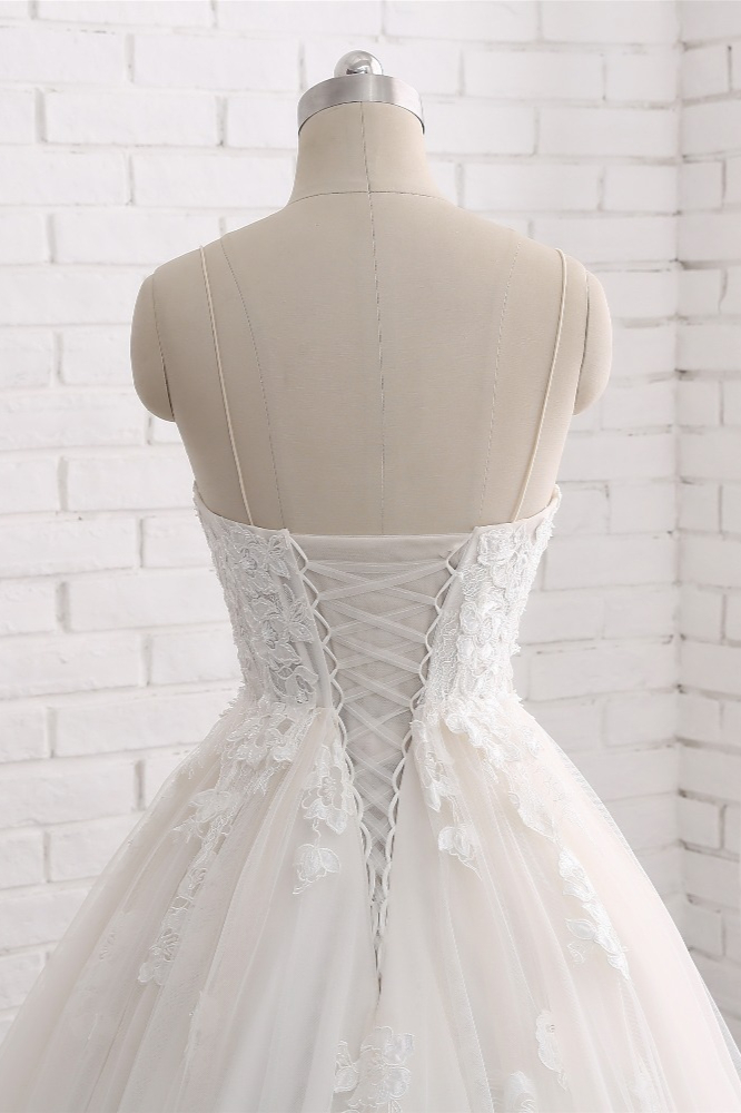 A-line Spaghetti Straps Floor-length Tulle Bridal Dress With Appliques 5